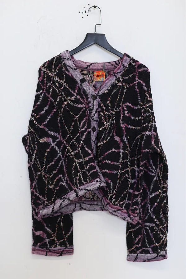 Vitelli black jacquard knitted cardigan FW23_VIT0139_J6